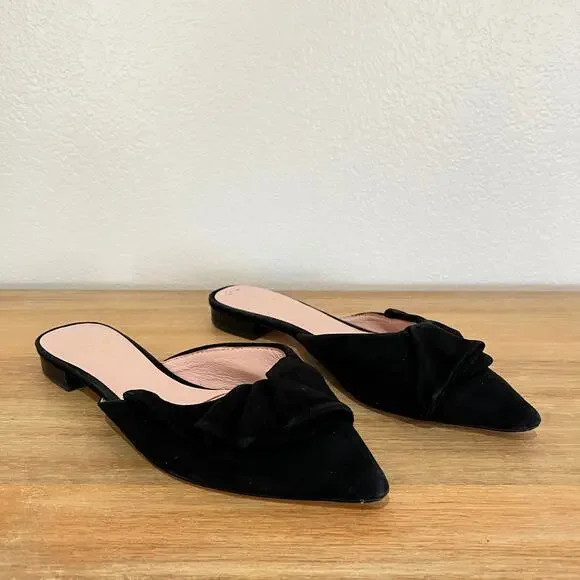 Kate Spade Faryn Black Suede Slip On Ruffle Mules Size 7.5 - Picture 2 of 15